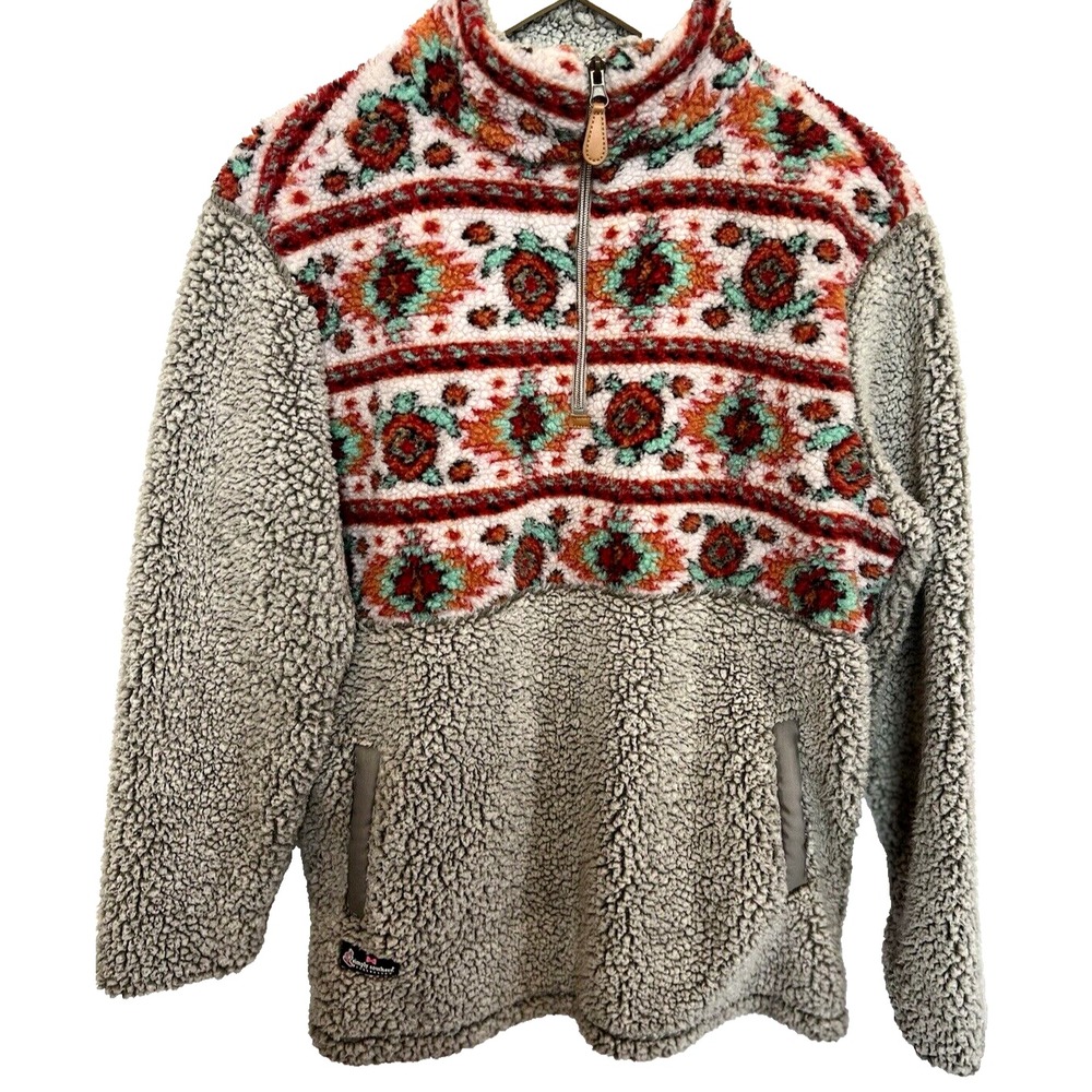 Simply Southern Womens Fleece Fair Isle Jacket‎ Size M 1/4 Zip Aztec Sherpa Cozy
